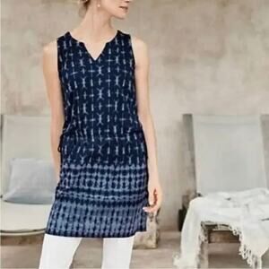 Pure J. Jill Blue Linen Tie Dye Sleeveless Mini Dress Tunic Top Women's Size XS